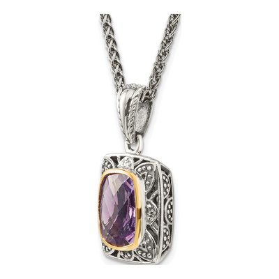 Sterling Silver & 14K Gold Amethyst Checkerboard Pendant Necklace – view 6