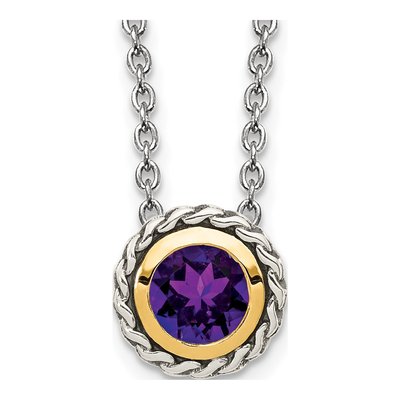 Sterling Silver & 14K Gold Amethyst Bezel Necklace