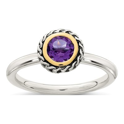 Sterling Silver & 14K Gold Amethyst Ring