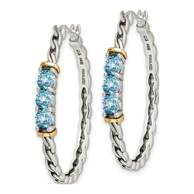 Sterling Silver & 14K Gold 36mm Blue Topaz Hoop Earrings – view 3