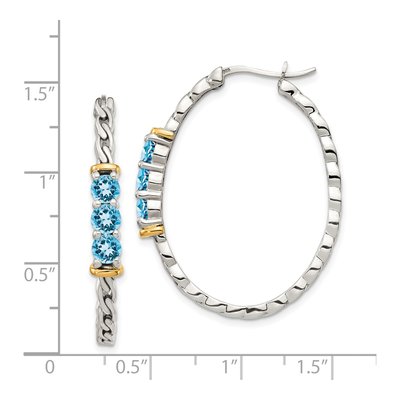 Sterling Silver & 14K Gold 36mm Blue Topaz Hoop Earrings – view 5