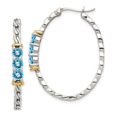 Sterling Silver & 14K Gold 36mm Blue Topaz Hoop Earrings