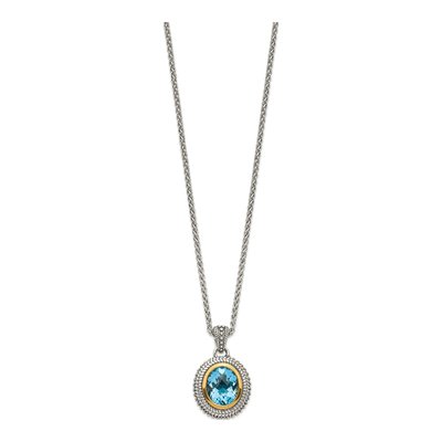 Sterling Silver & 14K Gold Swiss Blue Topaz Pendant Necklace – view 3