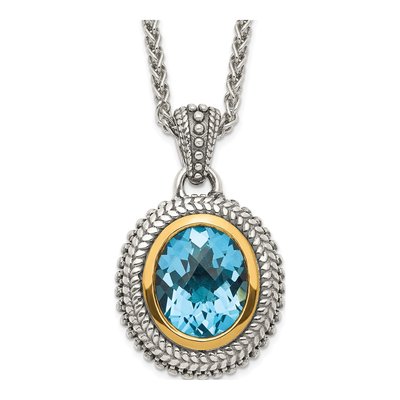 Sterling Silver & 14K Gold Swiss Blue Topaz Pendant Necklace