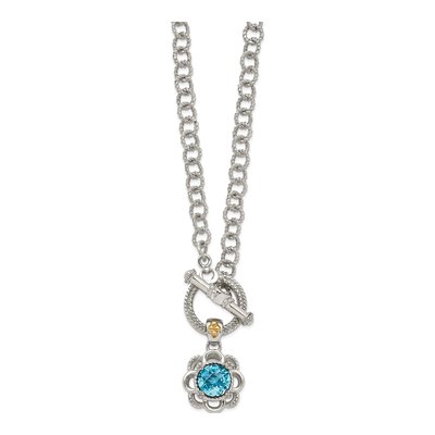 Sterling Silver & 14K Gold Swiss Blue Topaz & Diamond Toggle Necklace – view 3