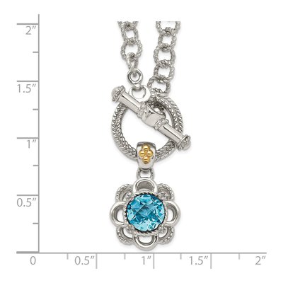 Sterling Silver & 14K Gold Swiss Blue Topaz & Diamond Toggle Necklace – view 4