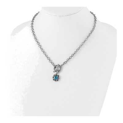 Sterling Silver & 14K Gold Swiss Blue Topaz & Diamond Toggle Necklace – view 5