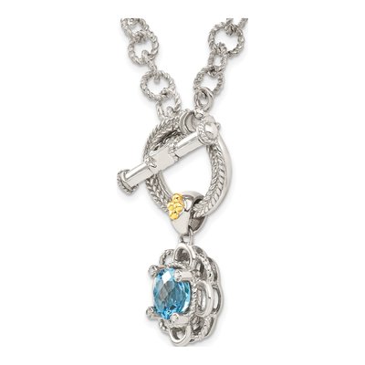 Sterling Silver & 14K Gold Swiss Blue Topaz & Diamond Toggle Necklace – view 6