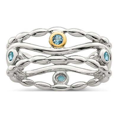 Sterling Silver & 14K Gold Blue Topaz Ring