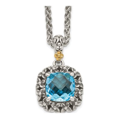 Sterling Silver & 14K Gold Swiss Blue Topaz Pendant Necklace