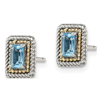 Sterling Silver & 14K Gold Antiqued Blue Topaz Stud Earrings – view 3