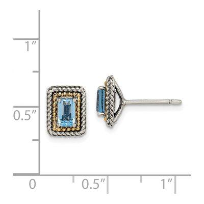Sterling Silver & 14K Gold Antiqued Blue Topaz Stud Earrings – view 5