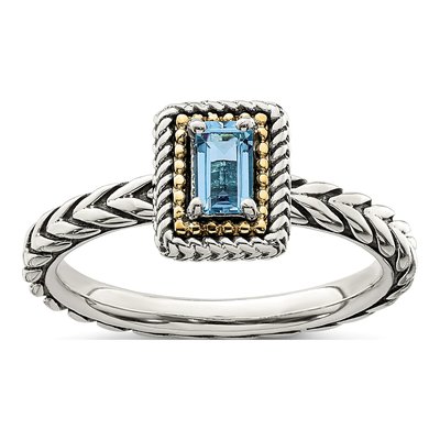Sterling Silver & 14K Gold Swiss Blue Topaz Ring