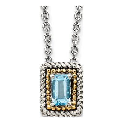 Sterling Silver & 14K Gold Swiss Blue Topaz Necklace