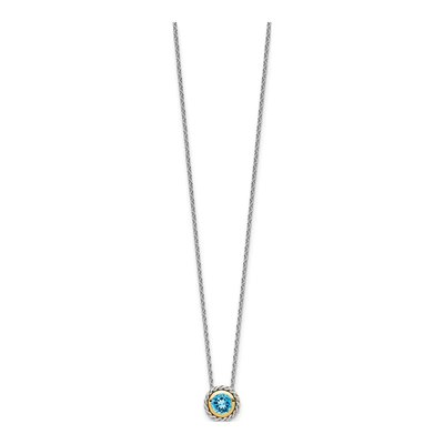 Sterling Silver & 14K Gold Swiss Blue Topaz Necklace – view 3