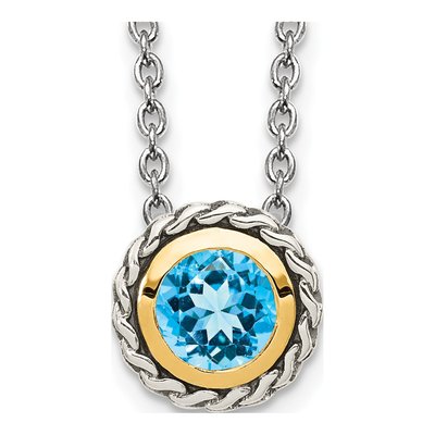 Sterling Silver & 14K Gold Swiss Blue Topaz Necklace