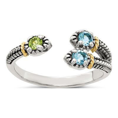 Sterling Silver & 14K Gold Swiss Blue Topaz & Peridot Ring