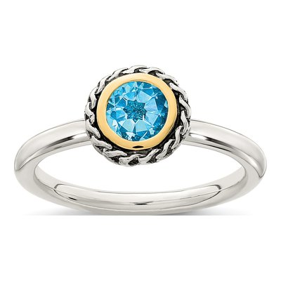 Sterling Silver & 14K Gold Swiss Blue Topaz Ring