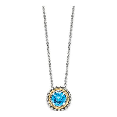 Sterling Silver & 14K Gold Swiss Blue Topaz Necklace – view 3