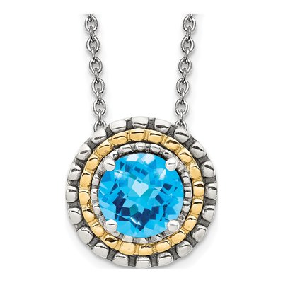 Sterling Silver & 14K Gold Swiss Blue Topaz Necklace