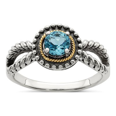 Sterling Silver & 14K Gold Swiss Blue Topaz Ring