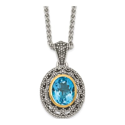 Sterling Silver & 14K Gold Swiss Blue Topaz Pendant Necklace