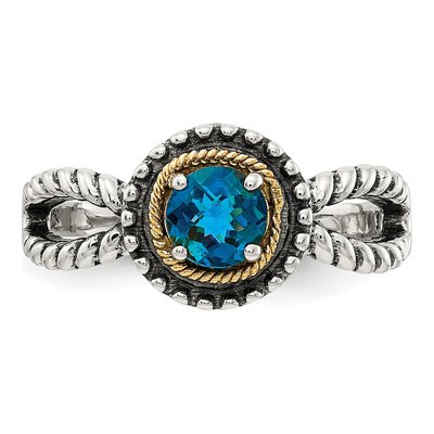 Sterling Silver & 14K Gold Swiss Blue Topaz Antiqued Ring – view 5