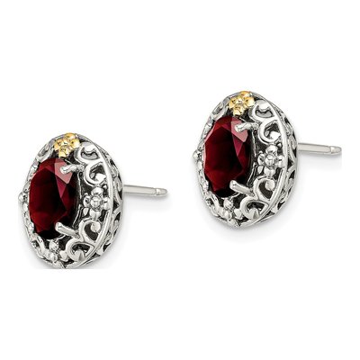 Sterling Silver & 14K Gold Garnet Antiqued Stud Earrings – view 3