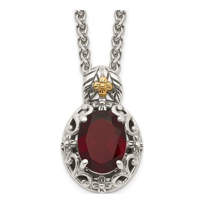 Sterling Silver & 14K Gold Garnet Pendant Necklace