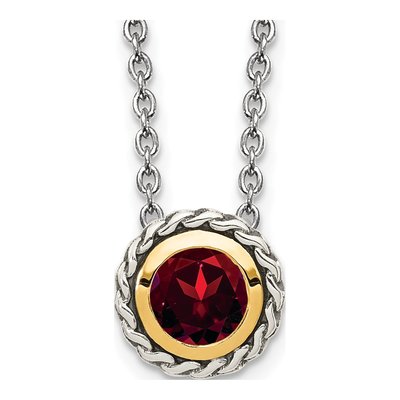 Sterling Silver & 14K Gold Garnet Bezel Pendant Necklace