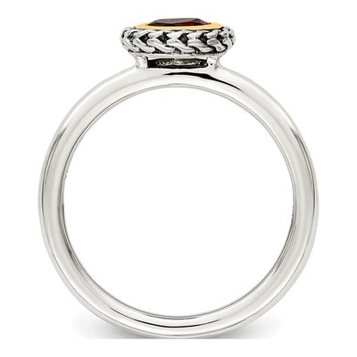 Sterling Silver & 14K Gold Garnet Antiqued Bezel Ring – view 3