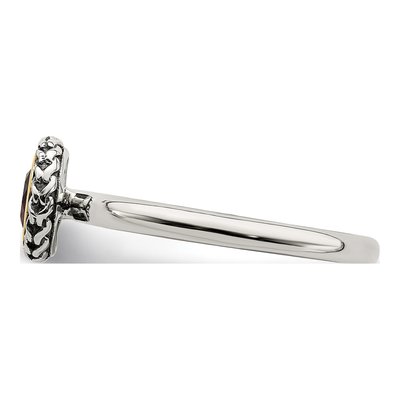 Sterling Silver & 14K Gold Garnet Antiqued Bezel Ring – view 4