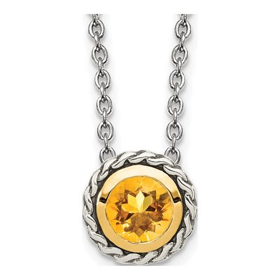 Sterling Silver & 14K Gold Citrine Pendant Necklace