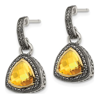 Sterling Silver & 14K Gold Citrine Trillion Dangle Earrings – view 2