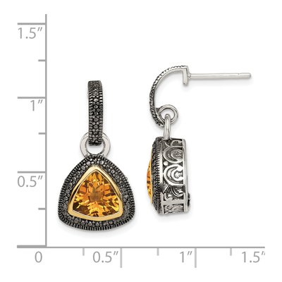 Sterling Silver & 14K Gold Citrine Trillion Dangle Earrings – view 4