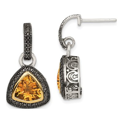 Sterling Silver & 14K Gold Citrine Trillion Dangle Earrings