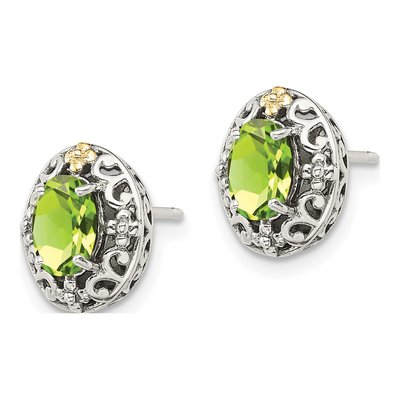 Sterling Silver & 14K Gold Oval Peridot Stud Earrings – view 3