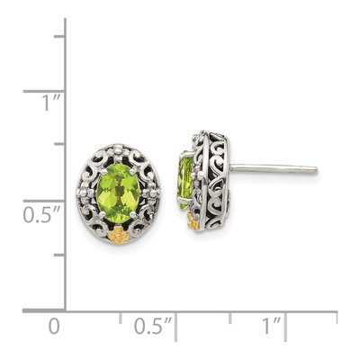 Sterling Silver & 14K Gold Oval Peridot Stud Earrings – view 5