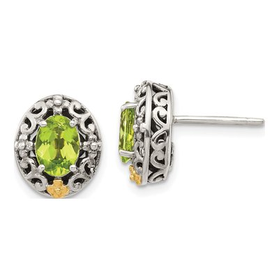 Sterling Silver & 14K Gold Oval Peridot Stud Earrings