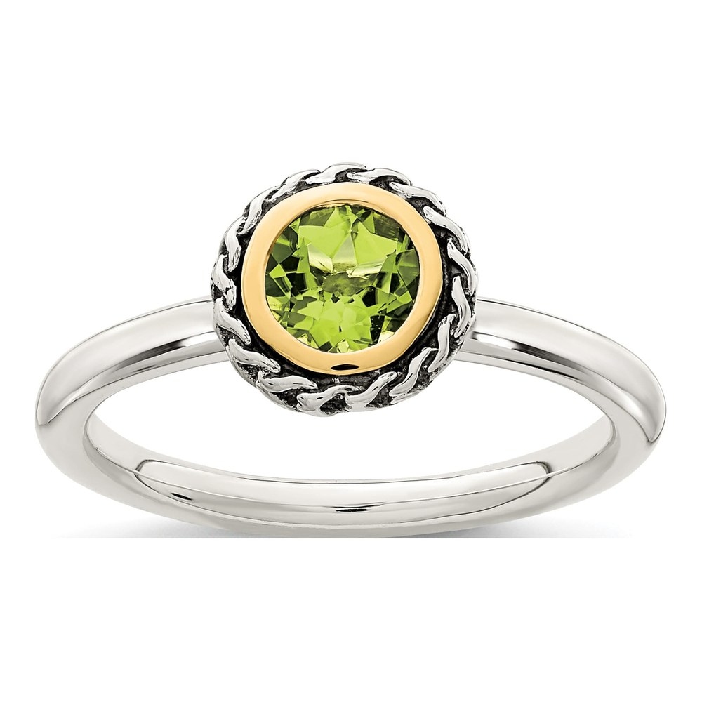 Sterling Silver & 14K Gold Peridot Bezel Ring