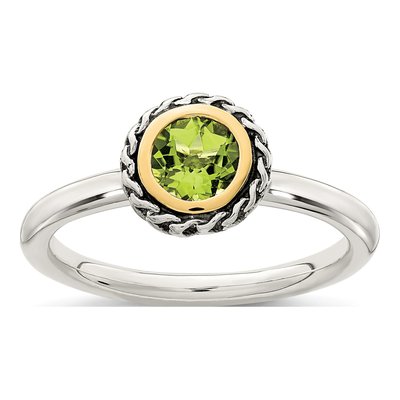 Sterling Silver & 14K Gold Peridot Bezel Ring