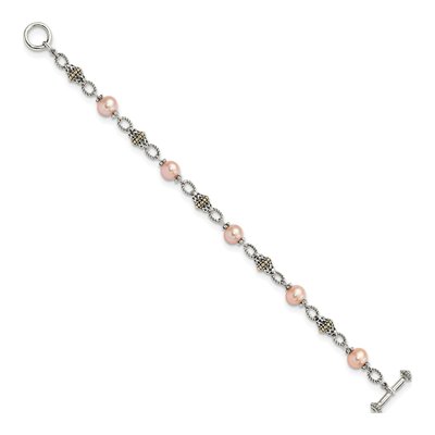 Sterling Silver & 14K Gold Pink Freshwater Cultured Pearl Bracelet – view 2