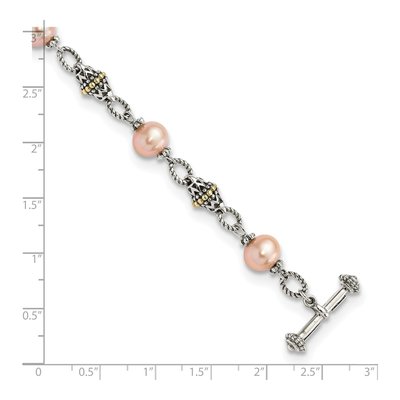 Sterling Silver & 14K Gold Pink Freshwater Cultured Pearl Bracelet – view 3