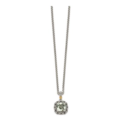 14K/Silver Two-Tone Shey Couture Sterling Silver With 14K Accent 18 Inch Antiqued Cushion Green Quartz Necklace – view 3