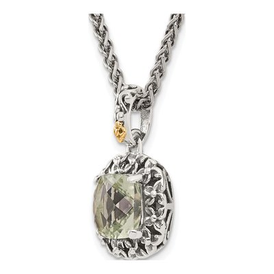 14K/Silver Two-Tone Shey Couture Sterling Silver With 14K Accent 18 Inch Antiqued Cushion Green Quartz Necklace – view 6