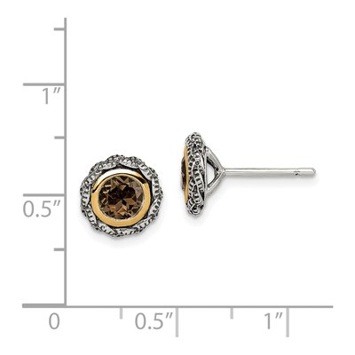 Sterling Silver & 14K Gold Round Smoky Quartz Bezel Stud Earrings – view 5