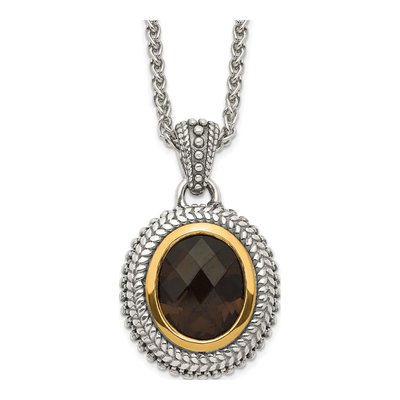 Sterling Silver & 14K Gold Smoky Quartz Pendant Necklace