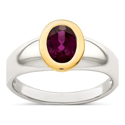 Sterling Silver & 14K Gold Rhodolite Garnet Ring