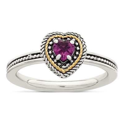 Sterling Silver & 14K Gold Rhodolite Garnet Heart Ring