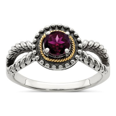 Sterling Silver & 14K Gold Rhodolite Garnet Ring